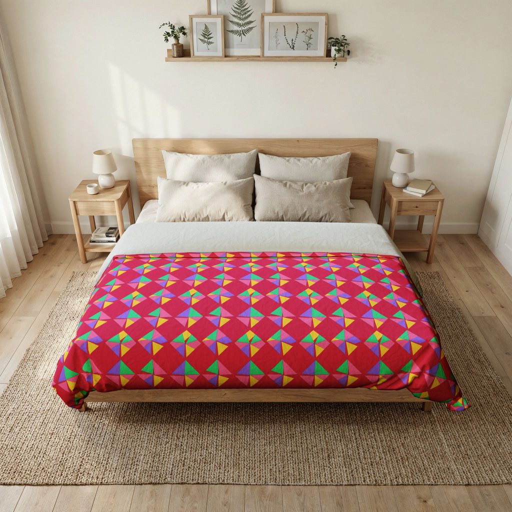 Stacked Cubist Prisms Cotton Duvet Cover – Candy Pop on Raspberry