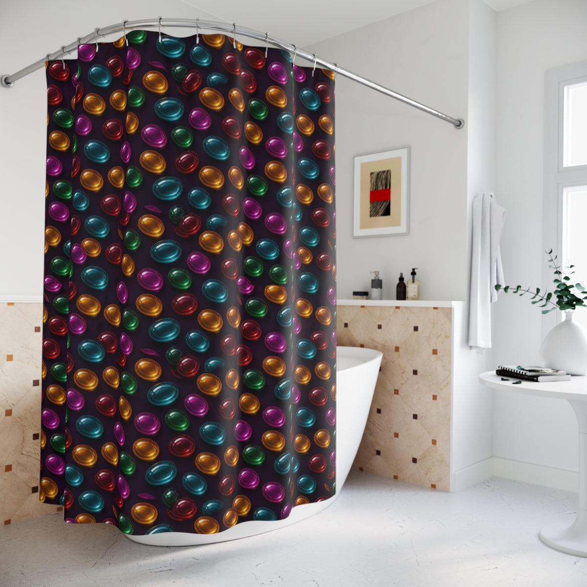 Glass Bead Rows Shower Curtain – Glossy 3D Abstract Pattern