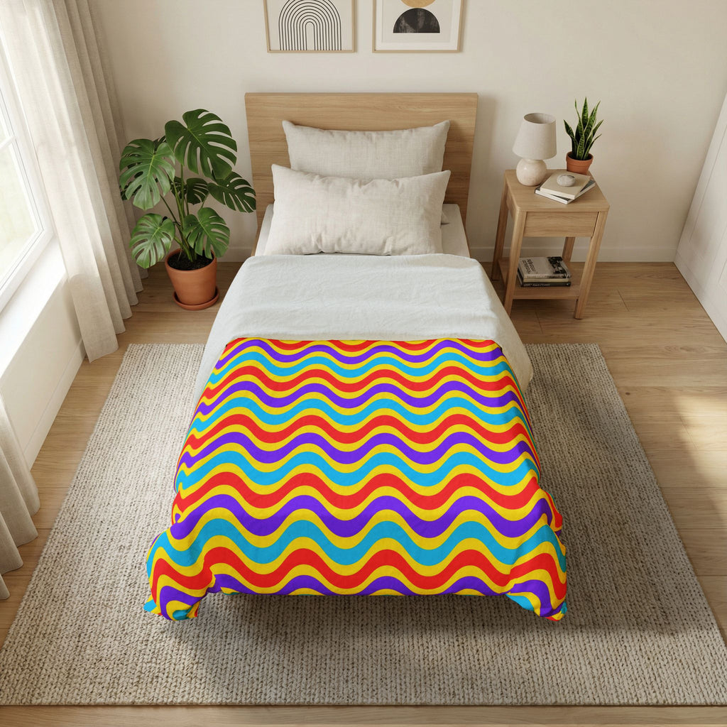 Wide Wave Interference Cotton Duvet Cover – Op-Art Waves Pattern