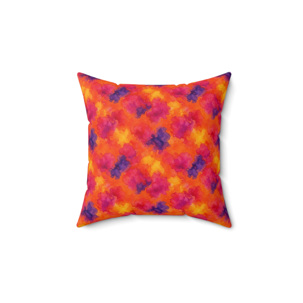 Sunset Bloom Bleeds Faux Suede Cushion – Watercolour Bleed Pattern