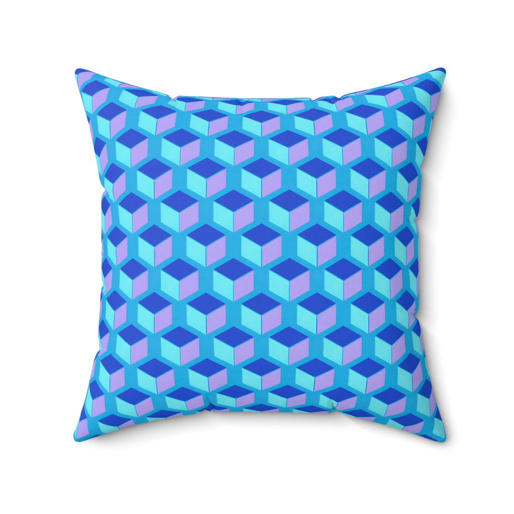Giant Faceted Cubes II Faux Suede Cushion – Ice Jewel