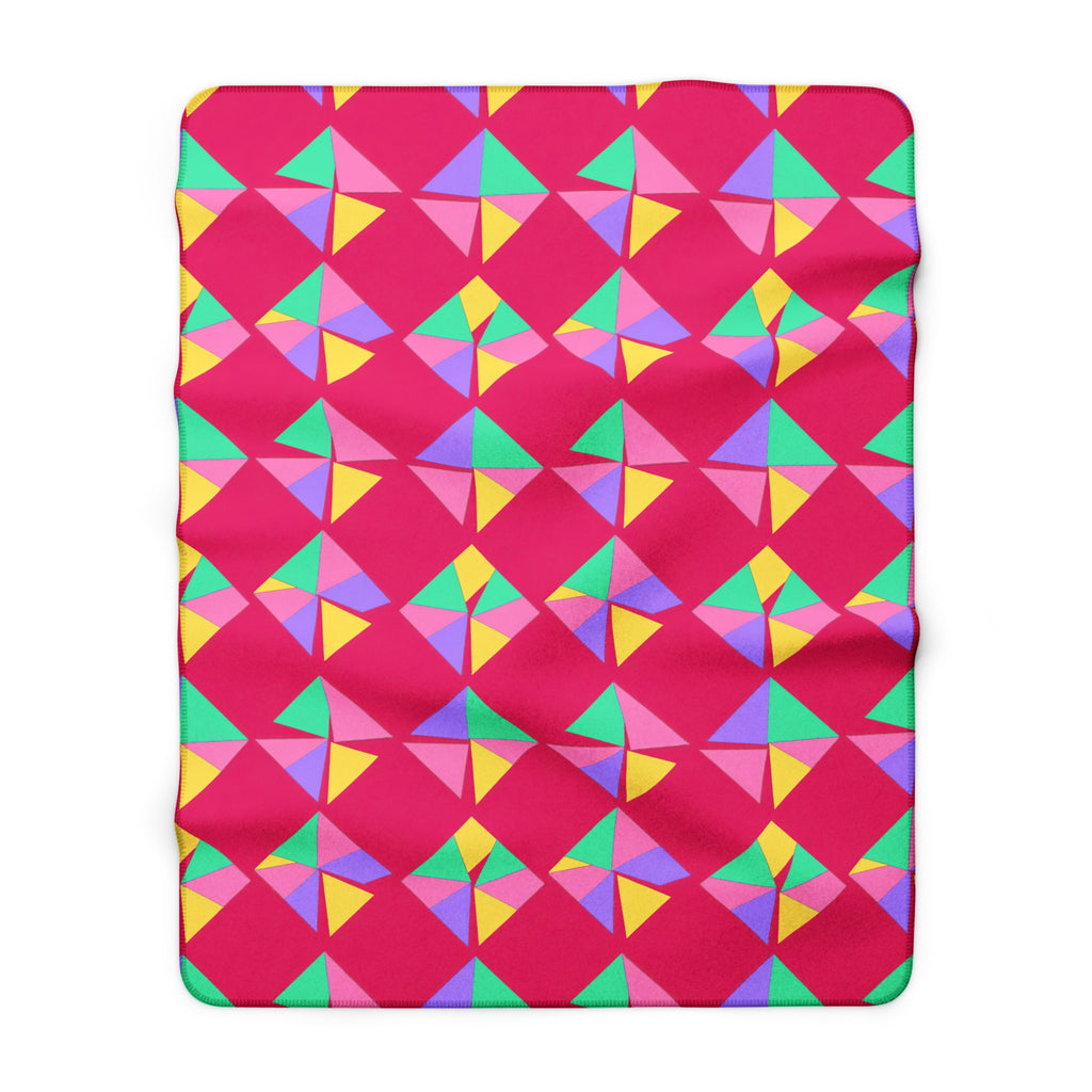 Stacked Cubist Prisms Sherpa Fleece Blanket – Candy Pop on Raspberry