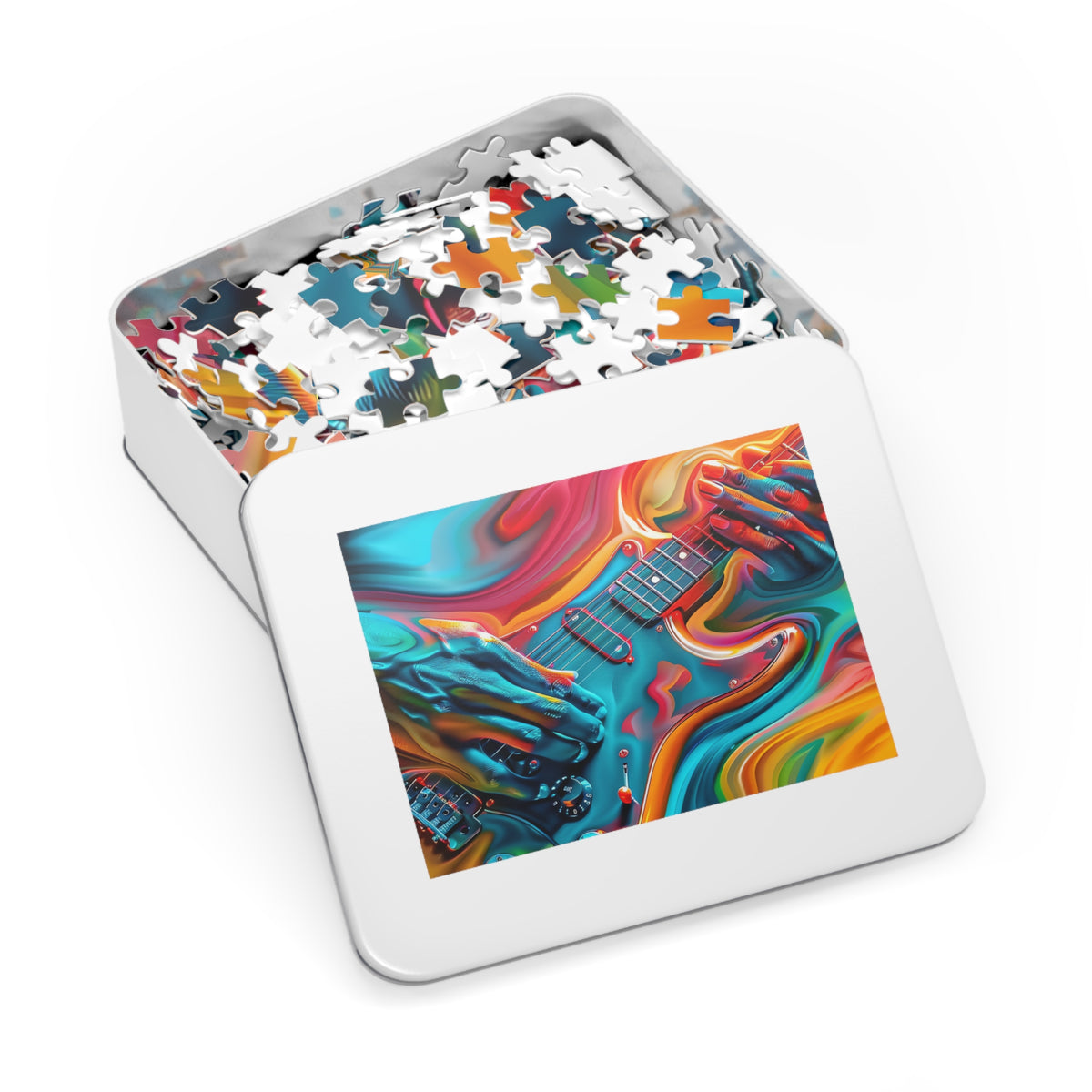 Psychedelic Guitar Hands Jigsaw Puzzle with Tin – Psychedelic Music Art