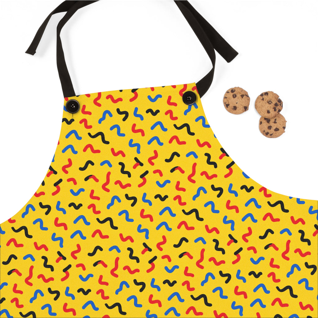 Squiggle Strokes Yellow Apron – Bold Primary Abstract Pattern