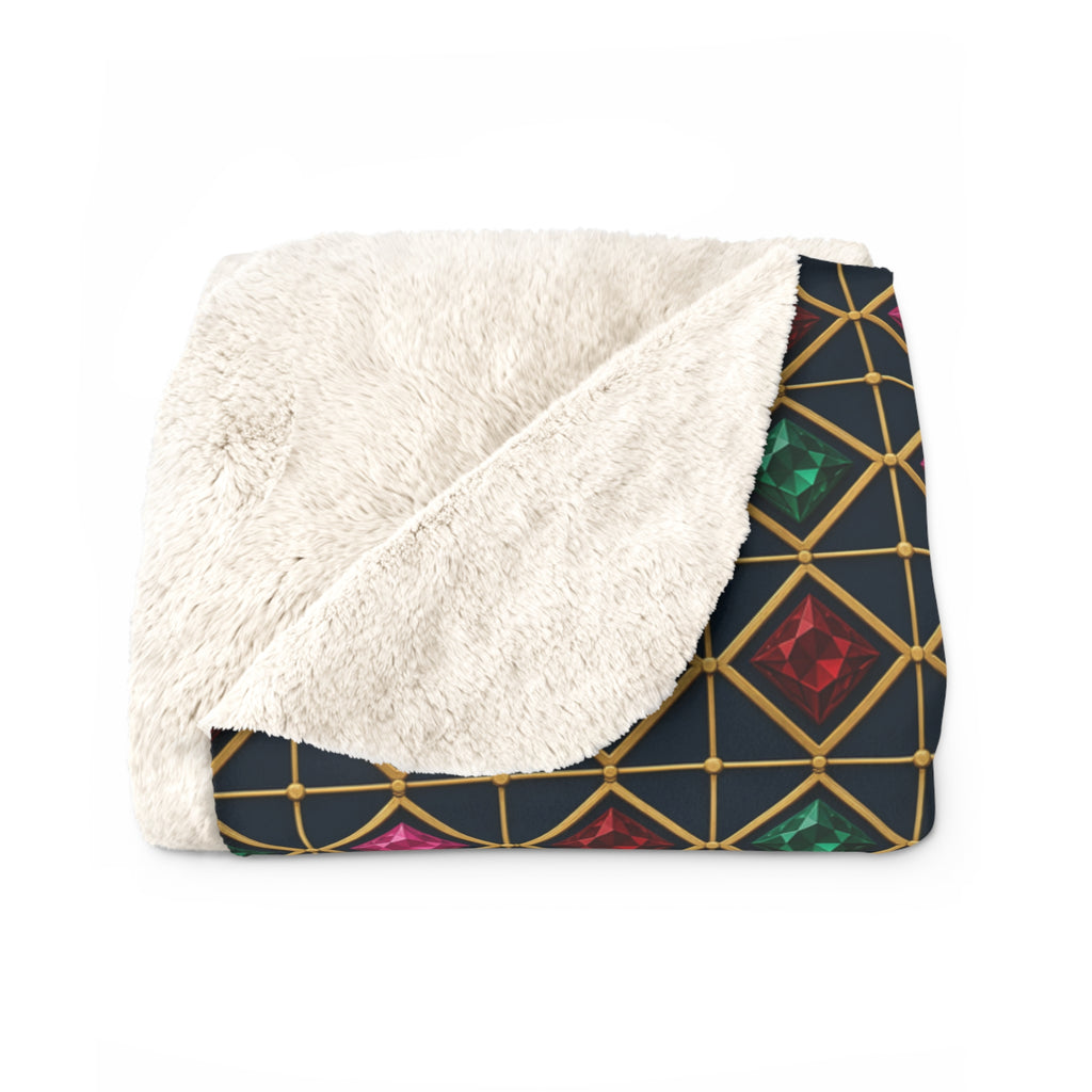 Gold Diamond Trellis Sherpa Fleece Blanket – Art Deco Pattern