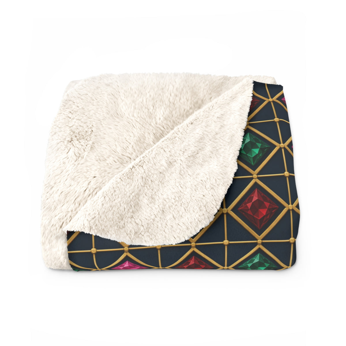 Gold Diamond Trellis Sherpa Fleece Blanket – Art Deco Pattern