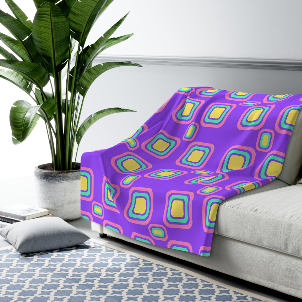 Big Ripple Squares Sherpa Fleece Blanket – Candy Pastel on Grape