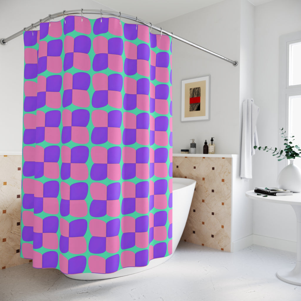 Bold Bulge Checker Shower Curtain – Candy Pastel on Grape