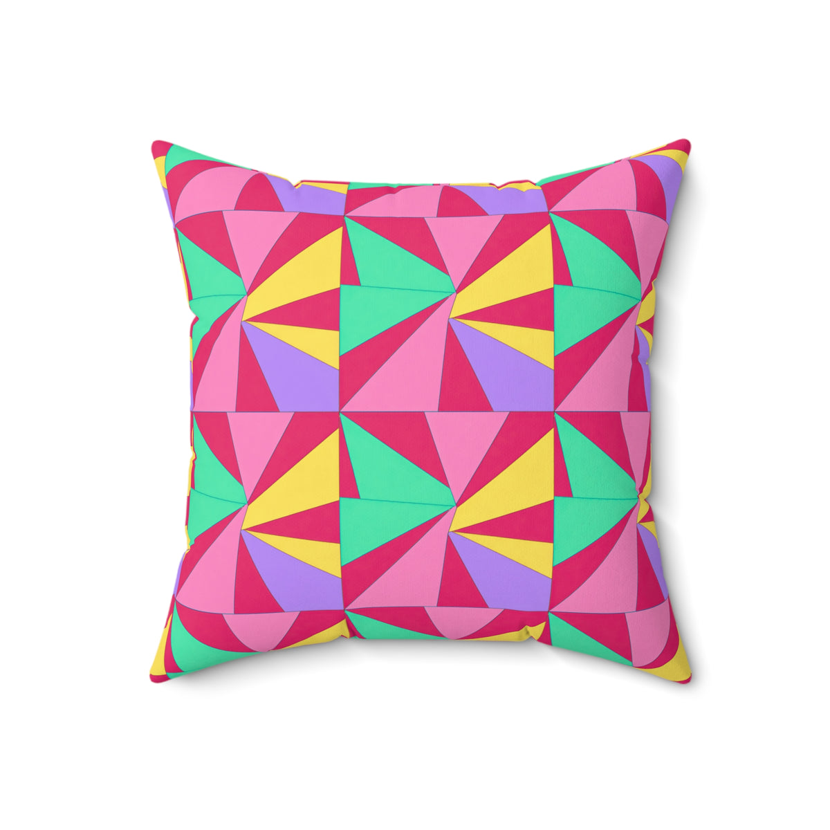 Cubist Sunburst Blocks Faux Suede Cushion – Candy Pop on Raspberry