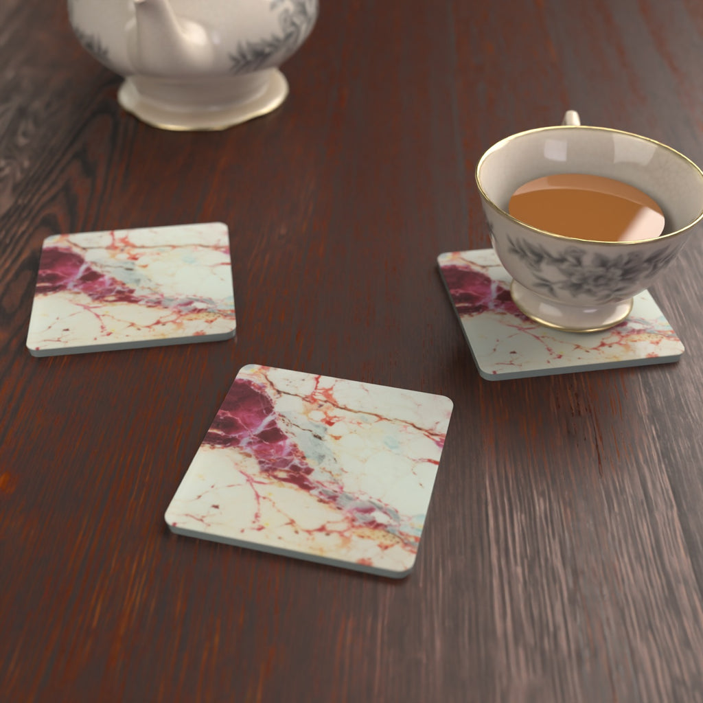 Red, Teal & Gold Marble Glass Coasters – Abstract Agate Design – lifestyle mockup 2
