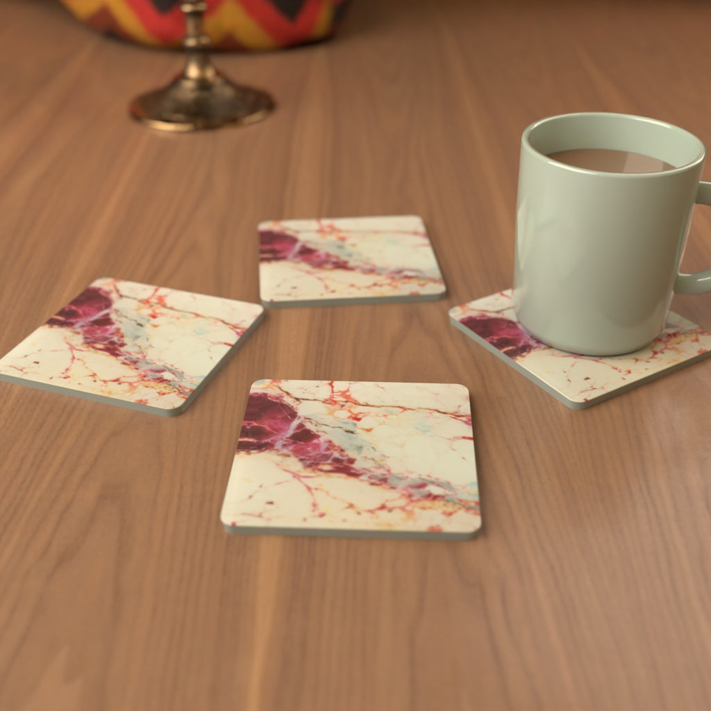 Red, Teal & Gold Marble Glass Coasters – Abstract Agate Design – lifestyle mockup 3