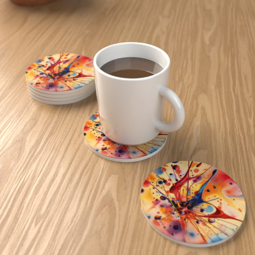 Acrylic Oil Splash No.5 Round Ceramic Coasters – Set of 6 – lifestyle mockup 1