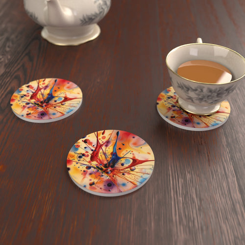 Acrylic Oil Splash No.5 Round Ceramic Coasters – Set of 6 – lifestyle mockup 2
