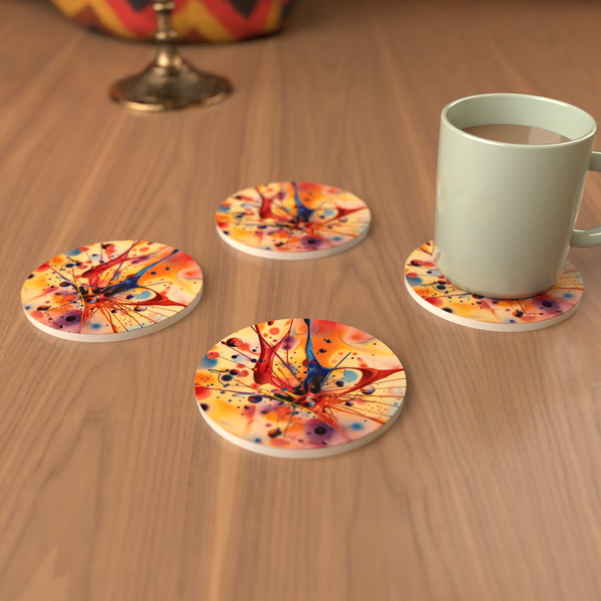 Acrylic Oil Splash No.5 Round Ceramic Coasters – Set of 6 – lifestyle mockup 3
