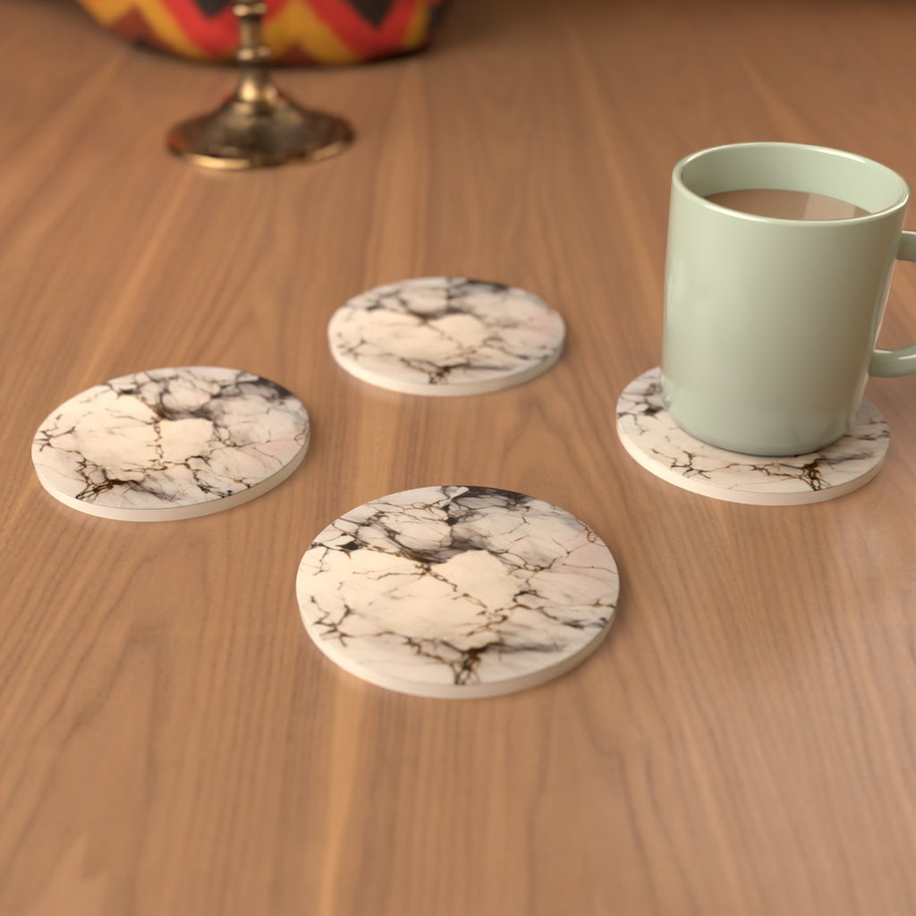 Grey, White & Gold Marble Round Ceramic Coasters – Set of 6 – lifestyle mockup 3