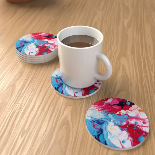 Acrylic Oil Splash Art Round Ceramic Coasters – Set of 6 – lifestyle mockup 1