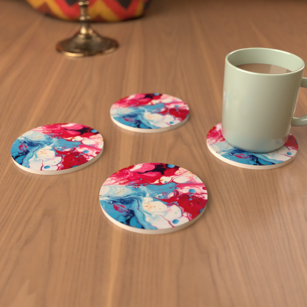 Acrylic Oil Splash Art Round Ceramic Coasters – Set of 6 – lifestyle mockup 3