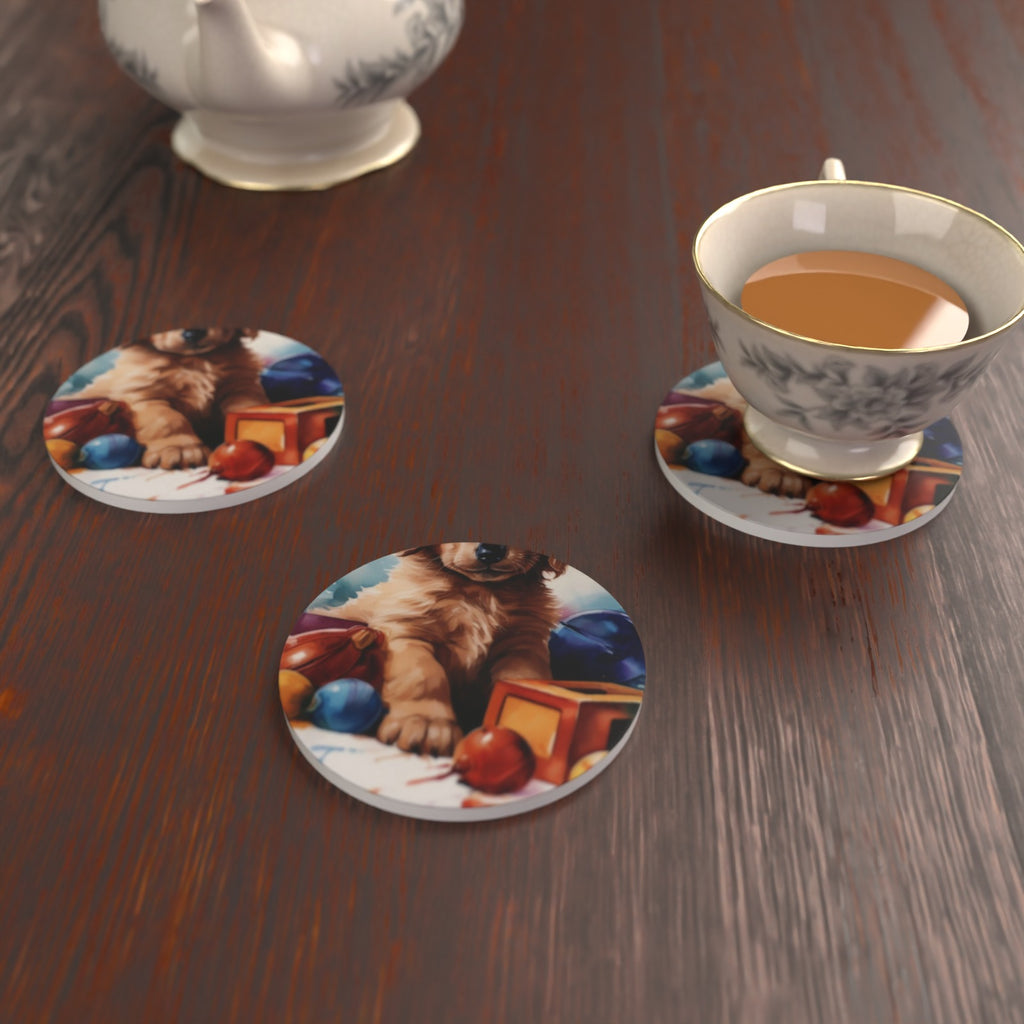 Golden Retriever Puppy Watercolour Ceramic Coasters – Set of 6 – lifestyle mockup 2