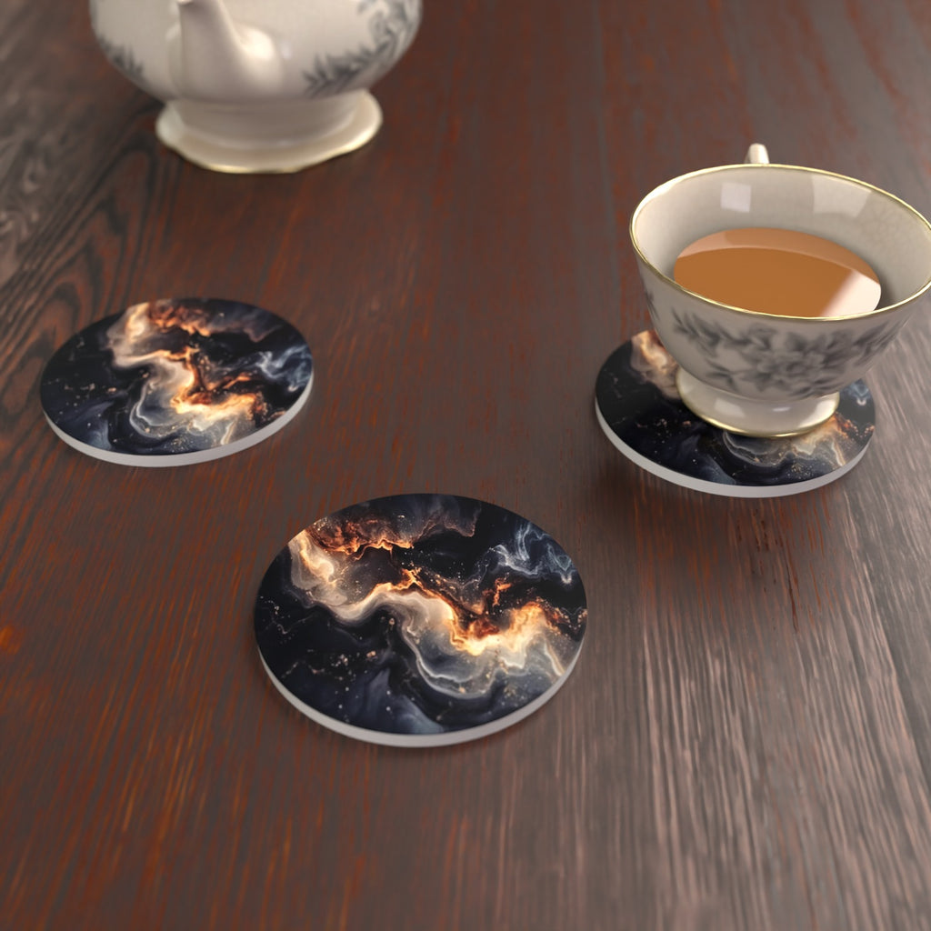 Black & Gold Lava Marble Round Ceramic Coasters – Set of 6 – lifestyle mockup 2
