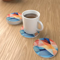 Geometric Rainbow Round Ceramic Coasters – Set of 6 – lifestyle mockup 1