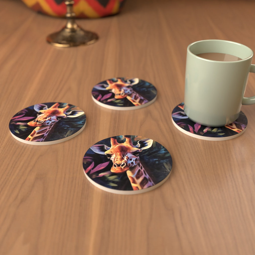 Jungle Giraffe Round Ceramic Coasters – Set of 6 – lifestyle mockup 3