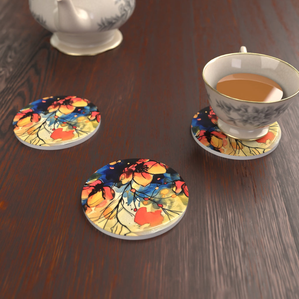 Wildflower Meadow Watercolour Ceramic Coasters – Set of 6 – lifestyle mockup 2