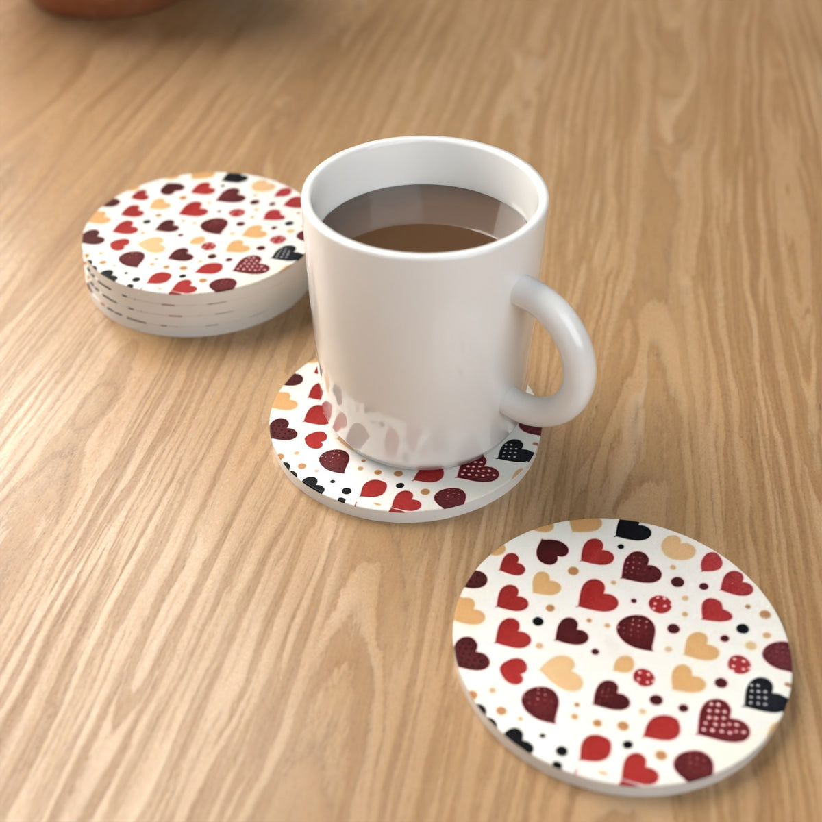 Where the Heart Is Multicoloured Heart Ceramic Coasters – Set of 6 – lifestyle mockup 1