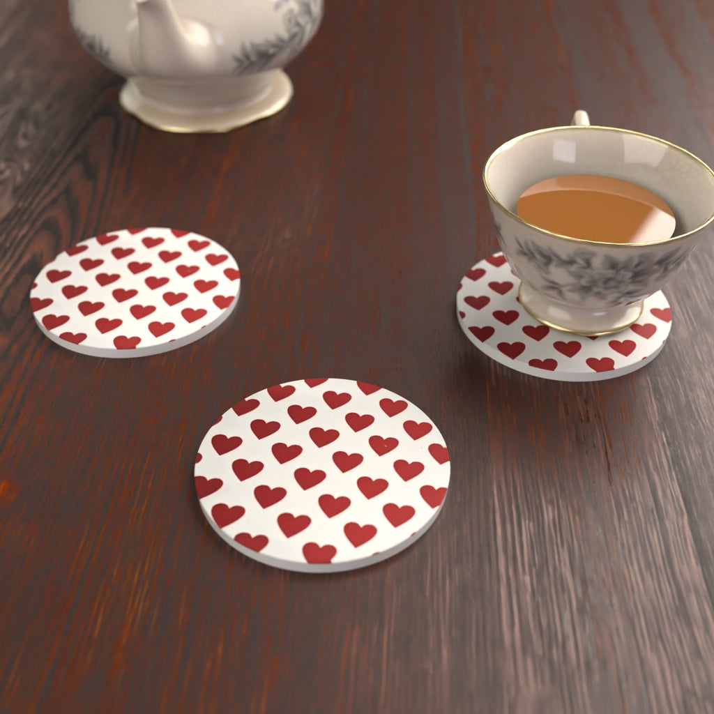 Where the Heart Is Red & White Heart Ceramic Coasters – Set of 6 – lifestyle mockup 2