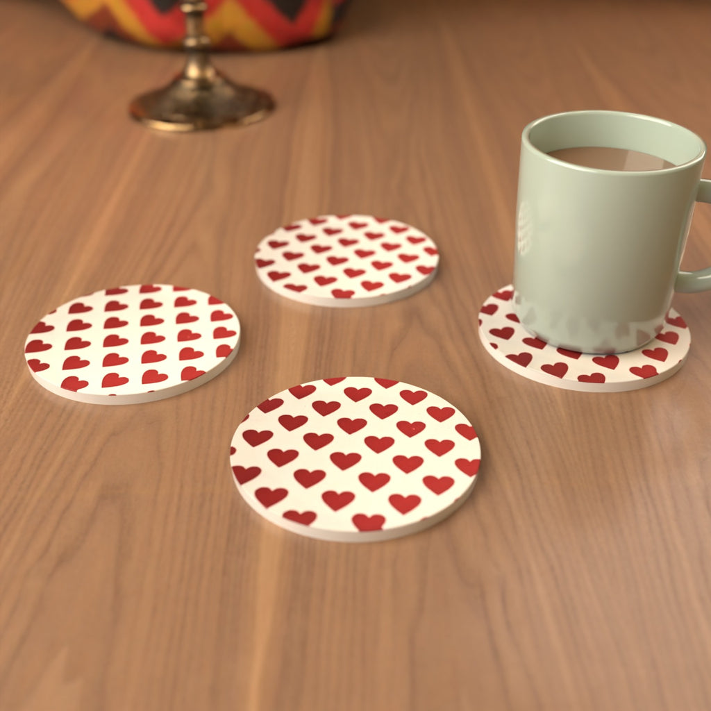 Where the Heart Is Red & White Heart Ceramic Coasters – Set of 6 – lifestyle mockup 3
