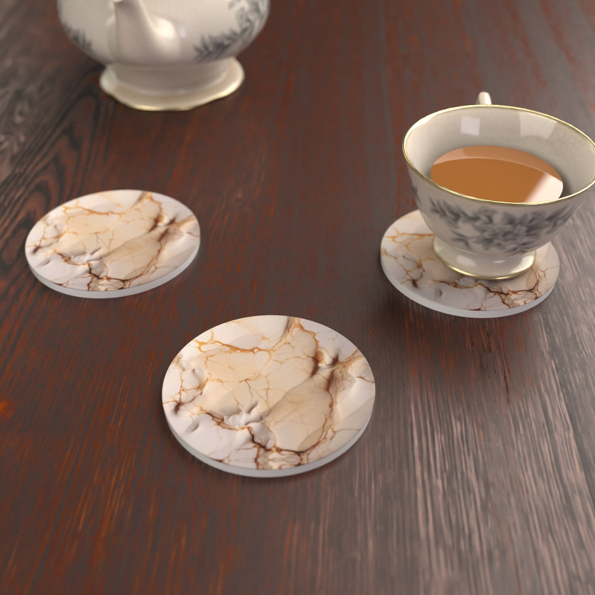 Coffee & Cream Marble Round Ceramic Coasters – Set of 6 – lifestyle mockup 2