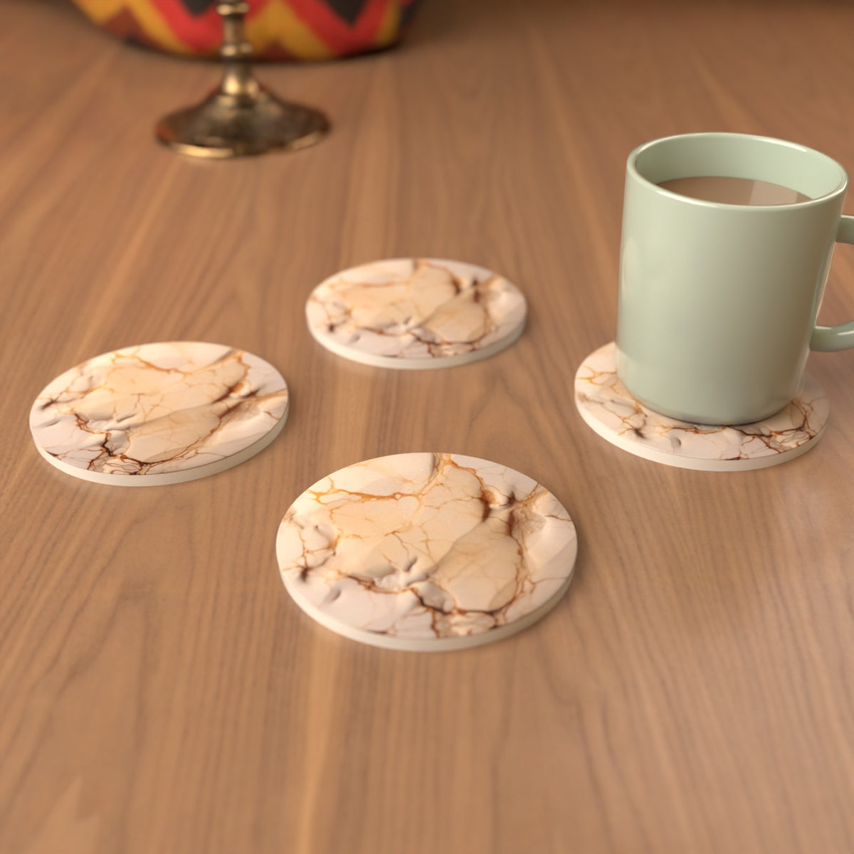 Coffee & Cream Marble Round Ceramic Coasters – Set of 6 – lifestyle mockup 3