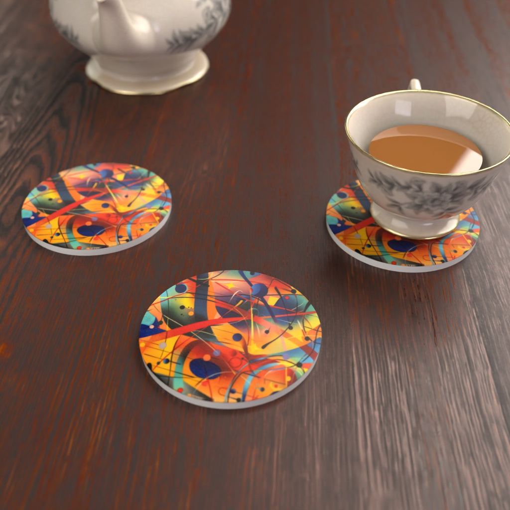 Chaotic Watercolour Abstract Round Ceramic Coasters – Set of 6 – lifestyle mockup 2