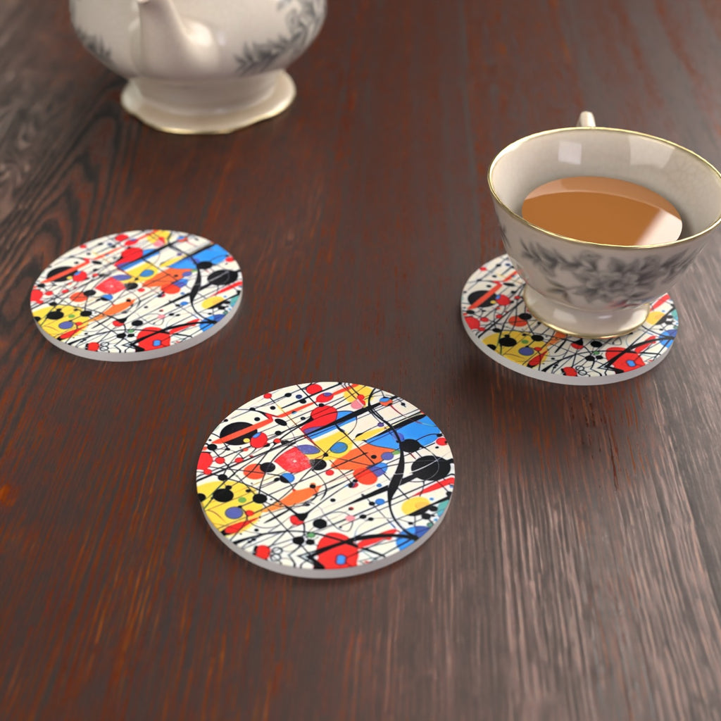 Pollock-Style Abstract Round Ceramic Coasters – Set of 6 – lifestyle mockup 2