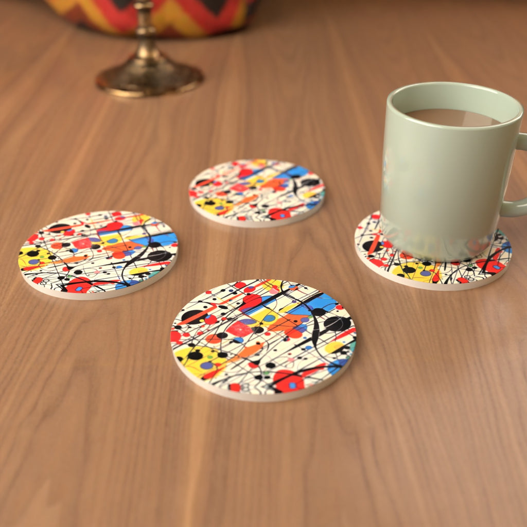 Pollock-Style Abstract Round Ceramic Coasters – Set of 6 – lifestyle mockup 3