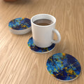 Blue & Yellow Abstract Round Ceramic Coasters – Set of 6 – lifestyle mockup 1