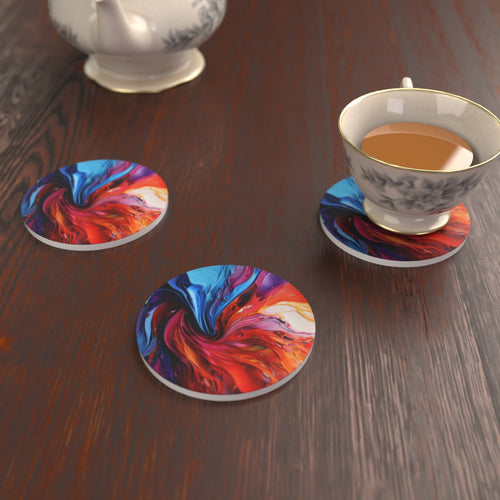 Abstract Vortex No.7 Round Ceramic Coasters – Set of 6 – lifestyle mockup 2