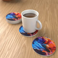 Liquid Splash Blue & Orange Round Ceramic Coasters – Set of 6 – lifestyle mockup 1