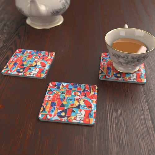 Abstract Minimalist No.2 Square Glass Coasters – Set of 6 – lifestyle mockup 2