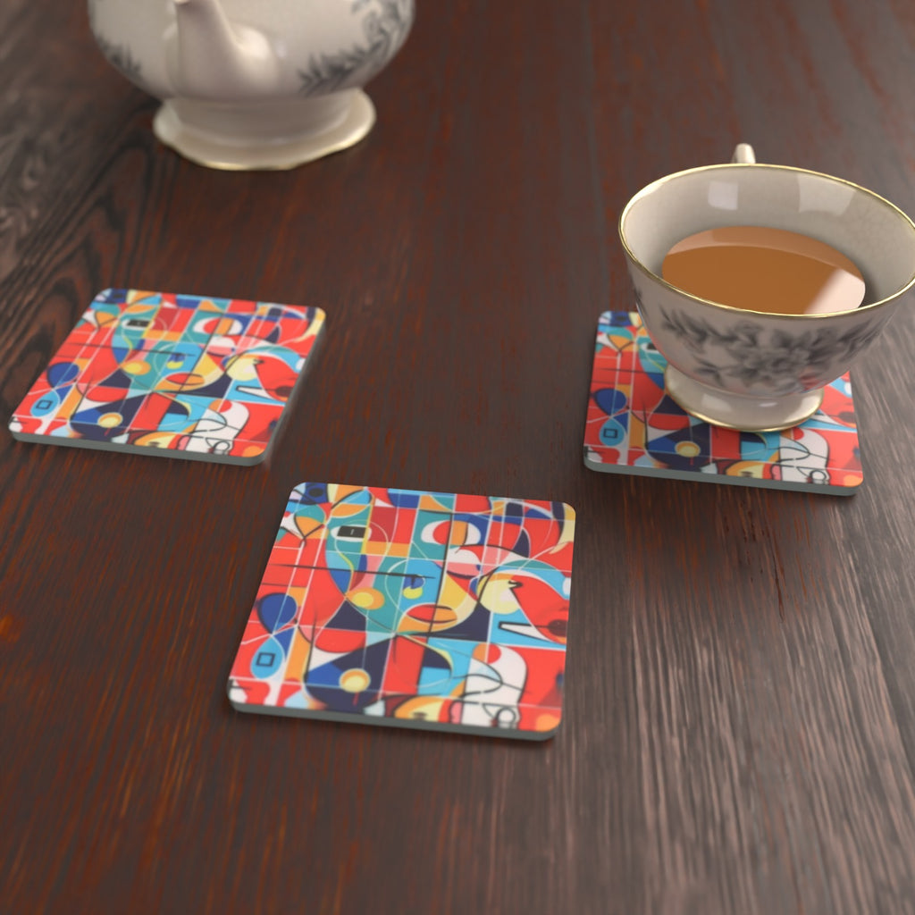 Abstract Minimalist No.2 Square Glass Coasters – Set of 6 – lifestyle mockup 2