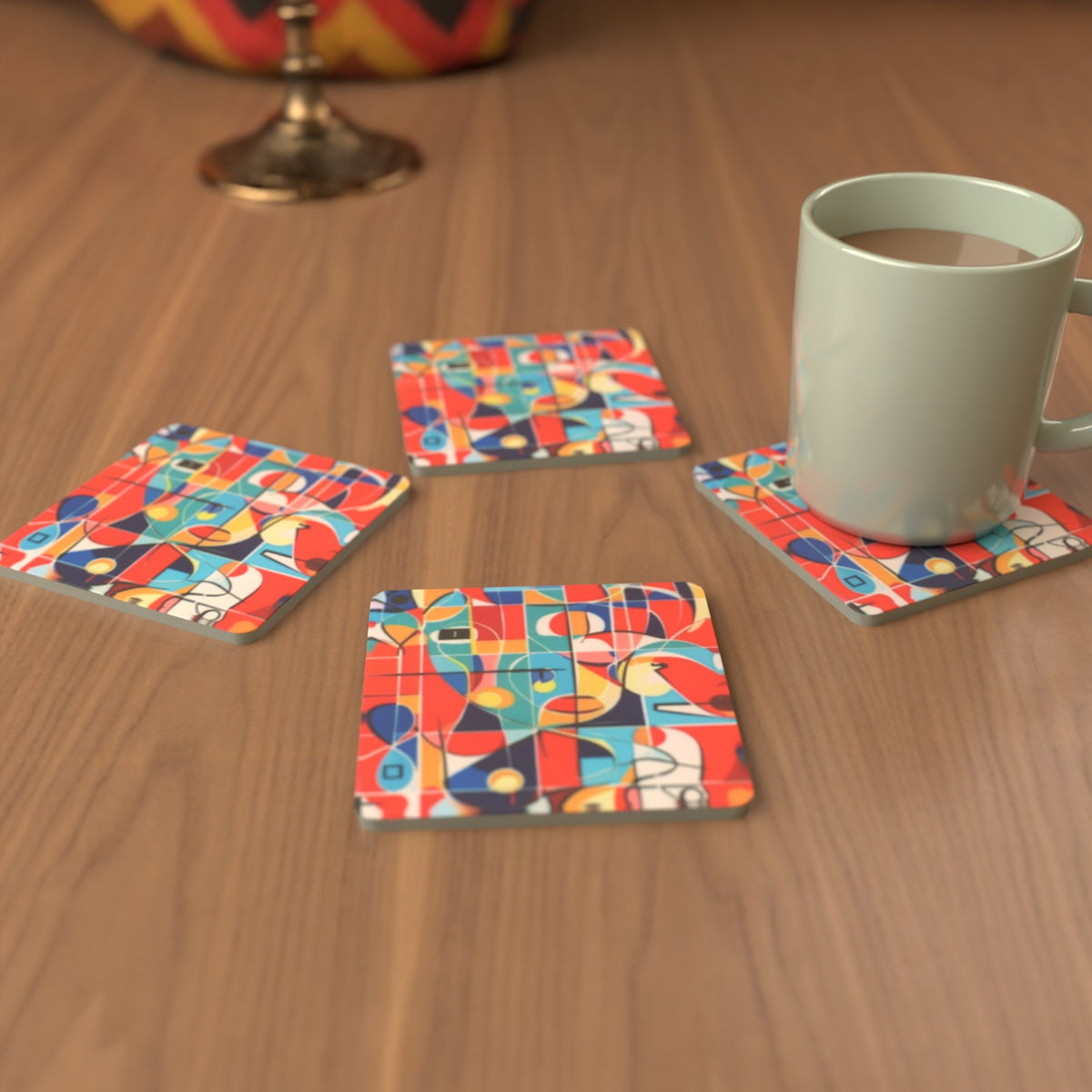 Abstract Minimalist No.2 Square Glass Coasters – Set of 6 – lifestyle mockup 3