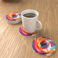 Abstract Vortex No.9 Round Ceramic Coasters – Set of 6 – lifestyle mockup 1