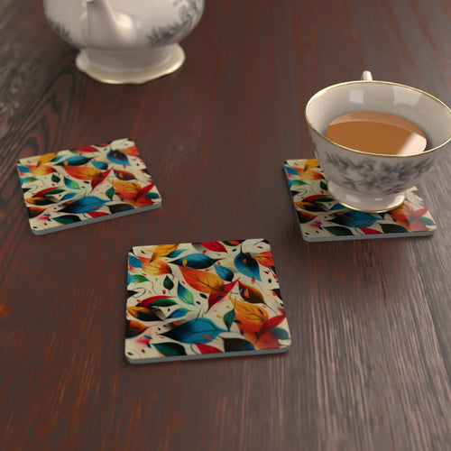 Autumn Woodland Leaves Square Glass Coasters – Set of 6 – lifestyle mockup 2