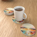 Watercolour Landscape Round Ceramic Coasters – Set of 6 – lifestyle mockup 1