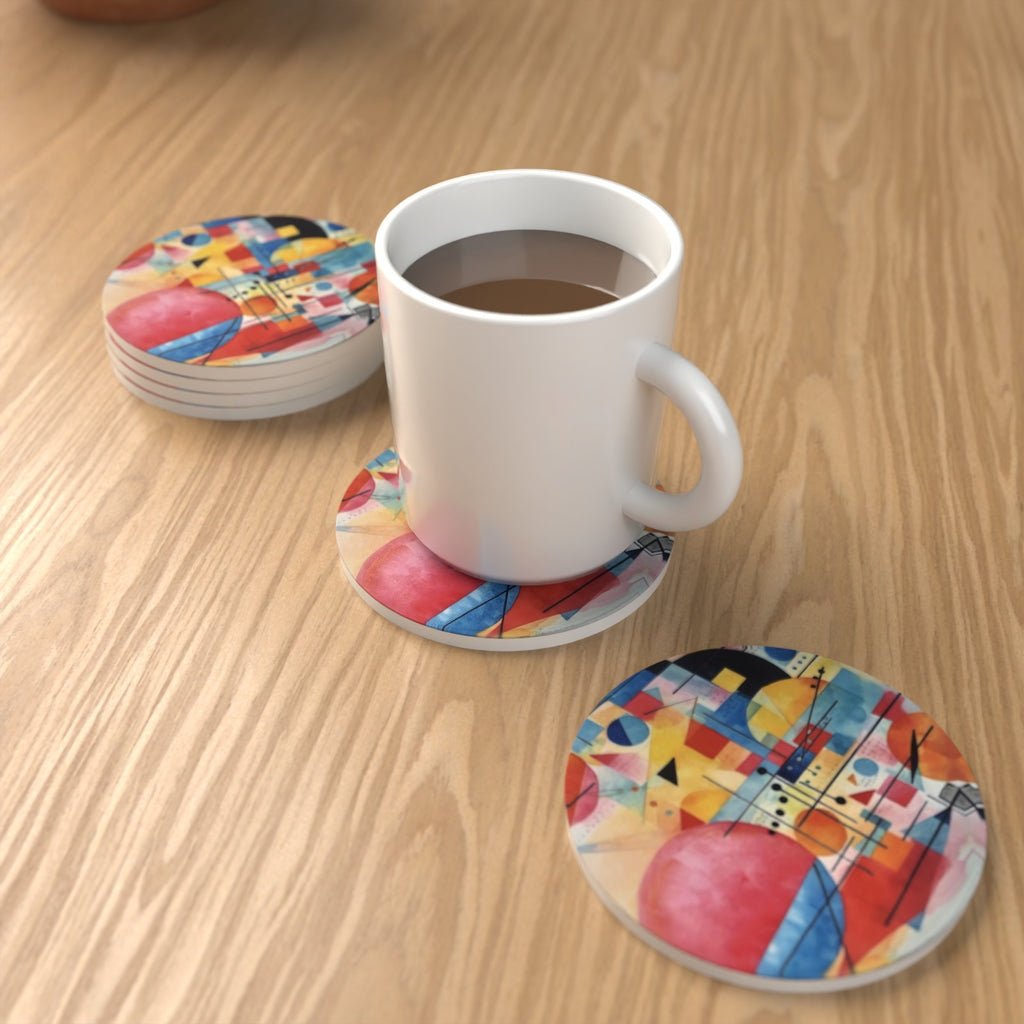 Abstract Geometric Round Ceramic Coasters – Set of 6 – lifestyle mockup 1
