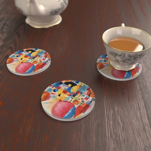 Abstract Geometric Round Ceramic Coasters – Set of 6 – lifestyle mockup 2