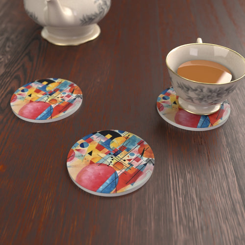 Abstract Geometric Round Ceramic Coasters – Set of 6 – lifestyle mockup 2