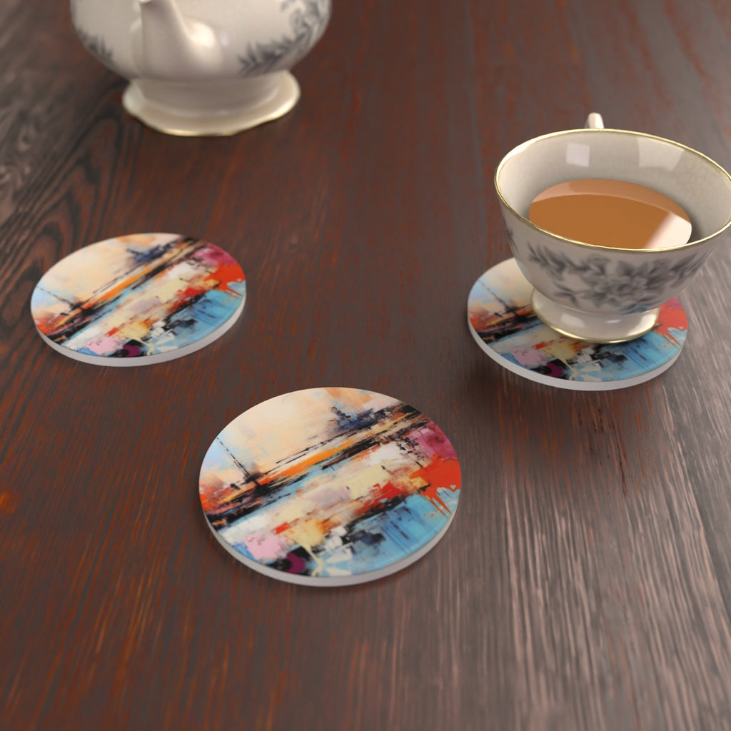 Watercolour Seascape Round Ceramic Coasters – Set of 6 – lifestyle mockup 2