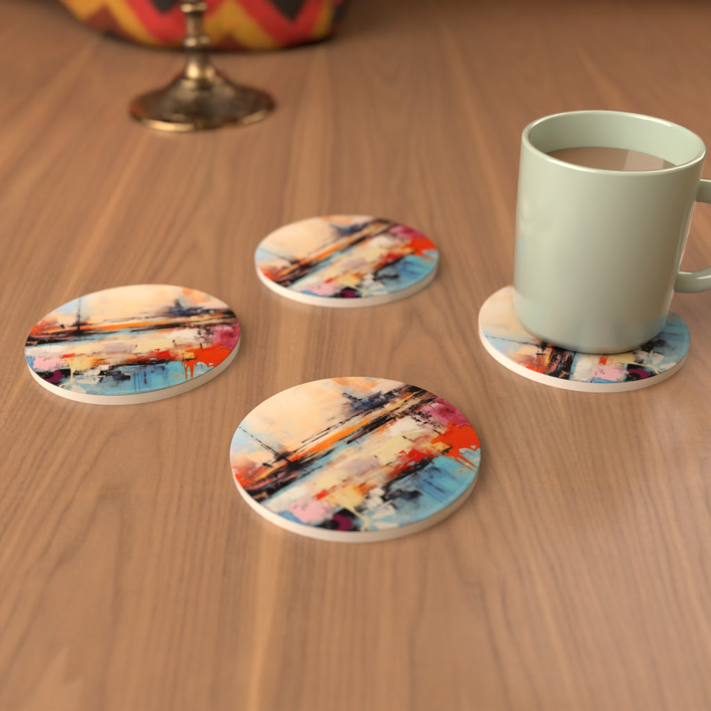 Watercolour Seascape Round Ceramic Coasters – Set of 6 – lifestyle mockup 3