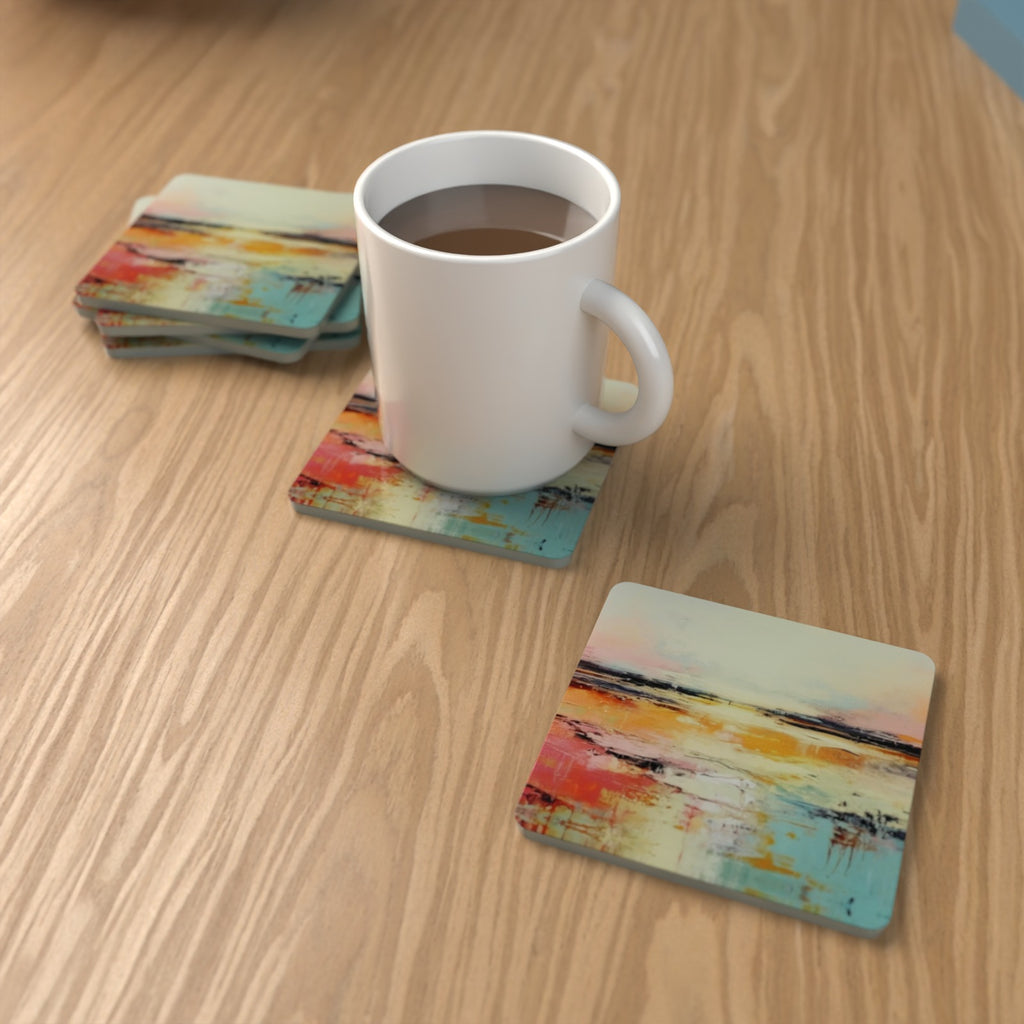 Watercolour Landscape Square Glass Coasters – Set of 6 – lifestyle mockup 1