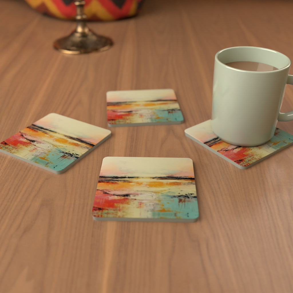 Watercolour Landscape Square Glass Coasters – Set of 6 – lifestyle mockup 3